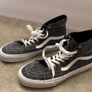 Vans Black and White Plaid High-Top Sneakers